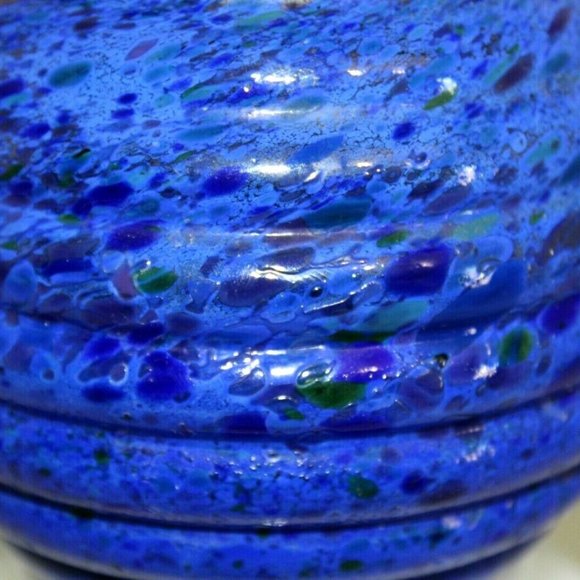 Vintage Hand Blown Blue Fused Glass Vase Ribbed Sides - Picture 3 of 5